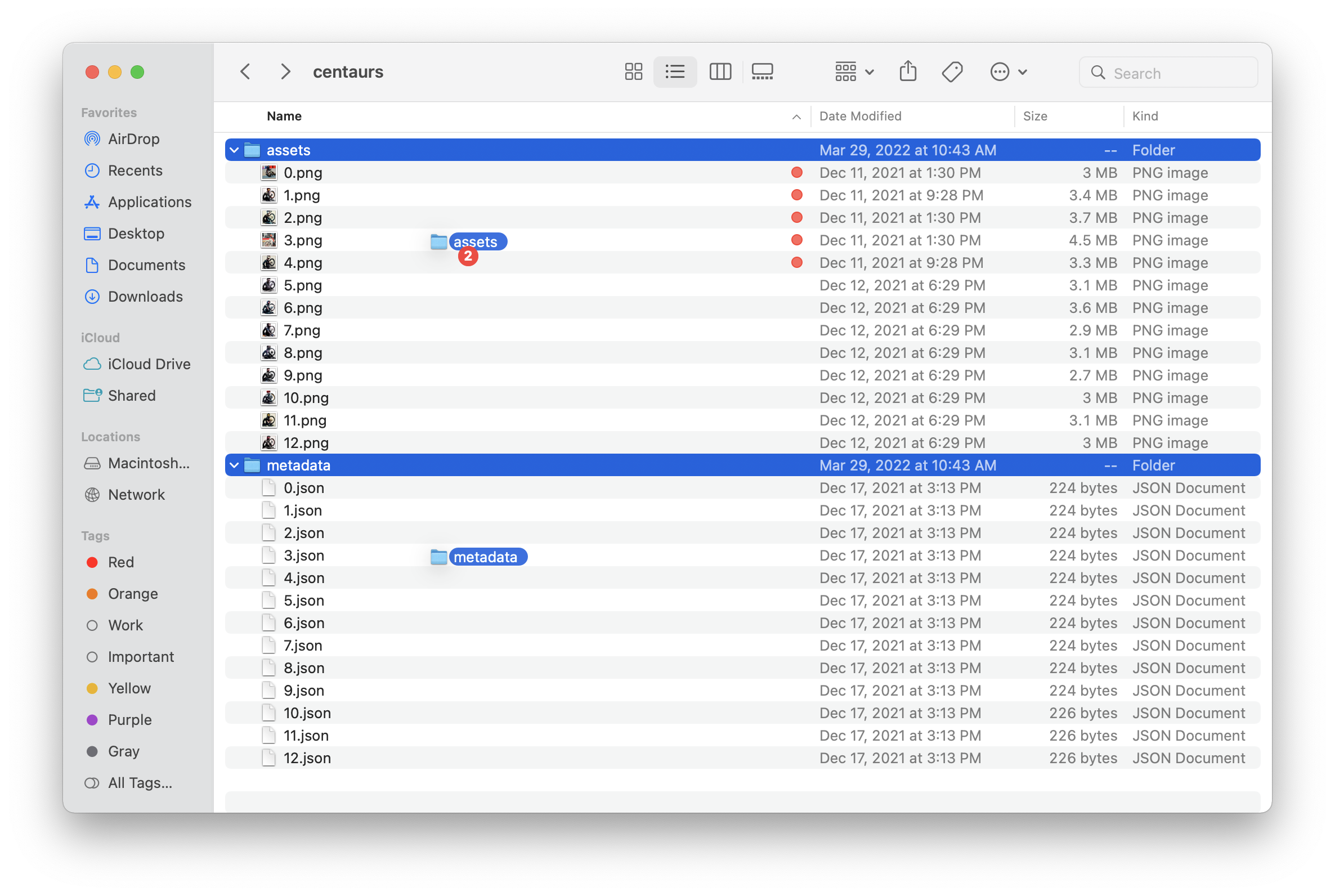 screenshot of file system with nft up files